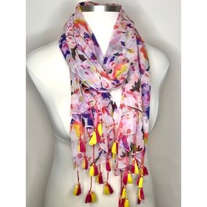 Lightweight Scarf Fringe Tassel Multicolor Patterned Print